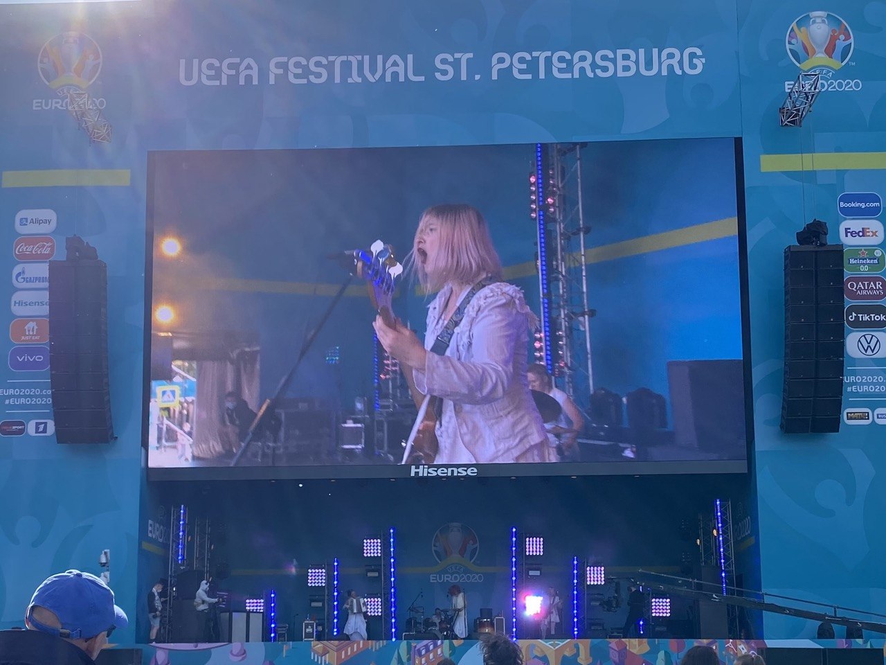 Iva Nova bass player on the big screen at the UEFA Festival in St. Petersburg