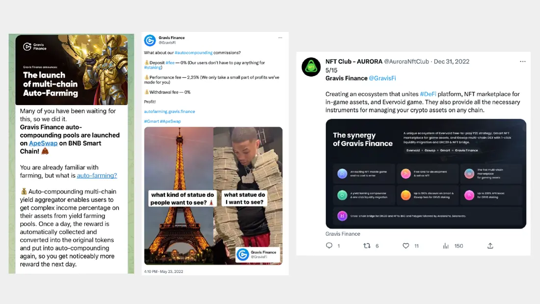 Announcements on Telegram and Twitter.