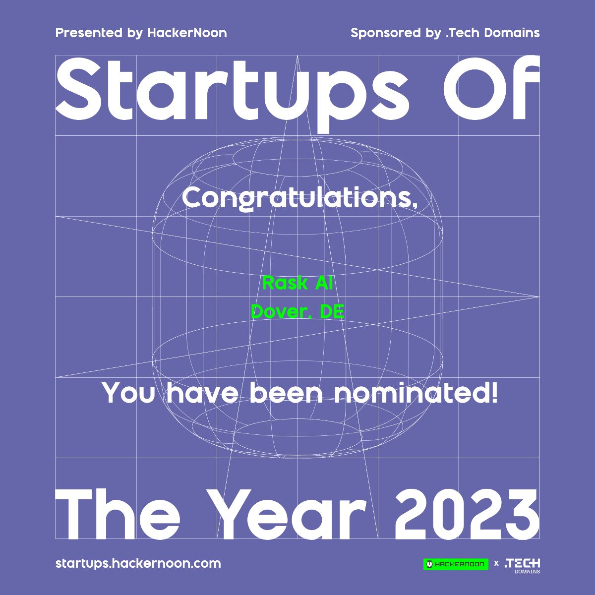 HackerNoon Startups of the Year 2023 banner for Rask AI, Dover, DE