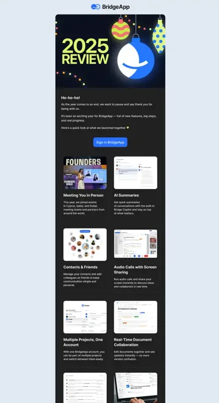 BridgeApp 2025 Review email