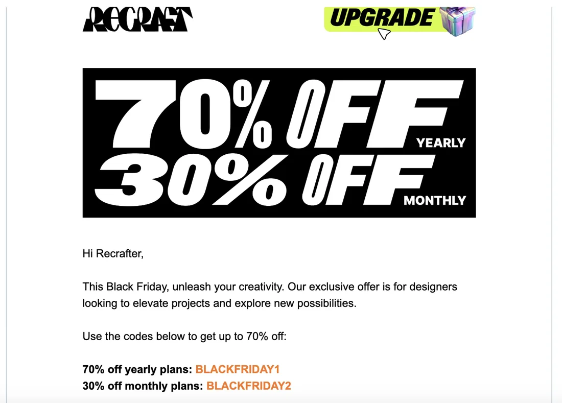 A promo email: the Black Friday offer.